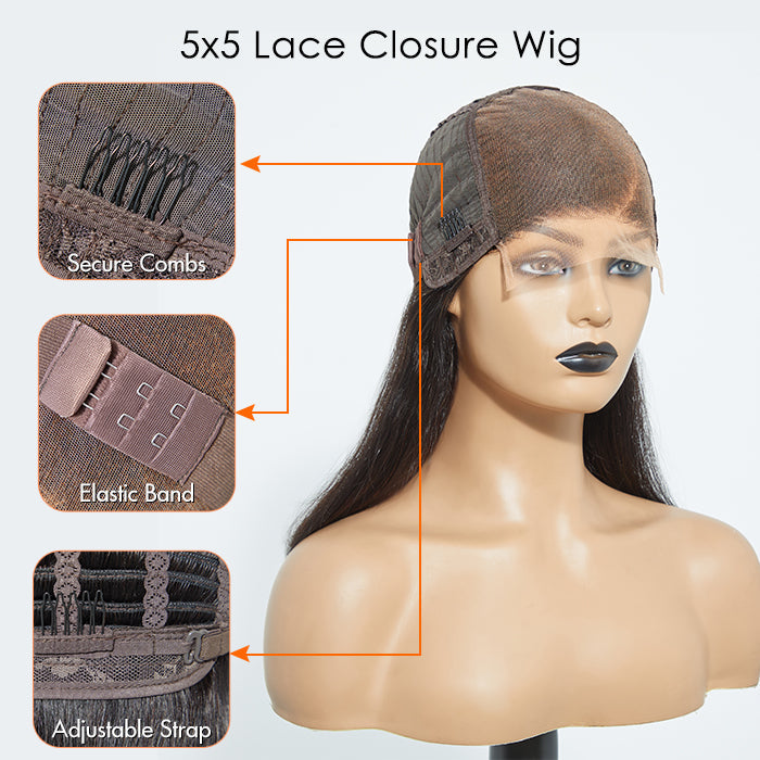 5x5 Glueless Lace Closure Bob Wig 150% Density Straight