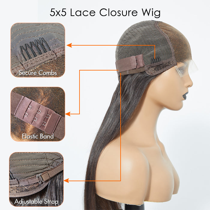 5x5 Glueless Lace Closure Wig 180% Density Straight